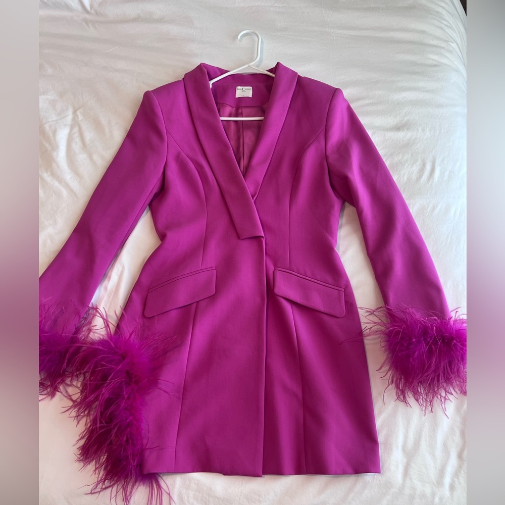 Madeline Fuchsia Feather Trim Blazer Dress